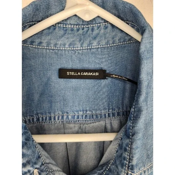 Stella Carakasi Washed Indigo Tunic Shirt Button Front Lightweight Tencel M - Picture 9 of 9